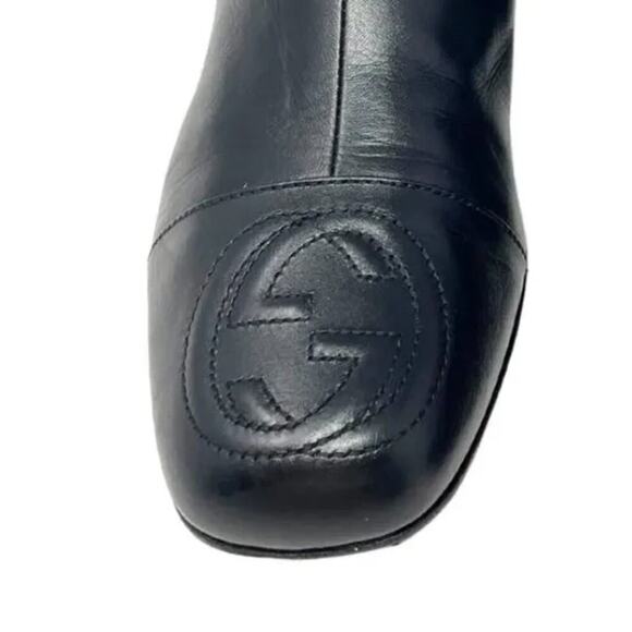 Gucci‎ Boots GG Logo Monogram Western Chain Black Leather Ankle Booties Shoe 6.5 - Picture 7 of 13